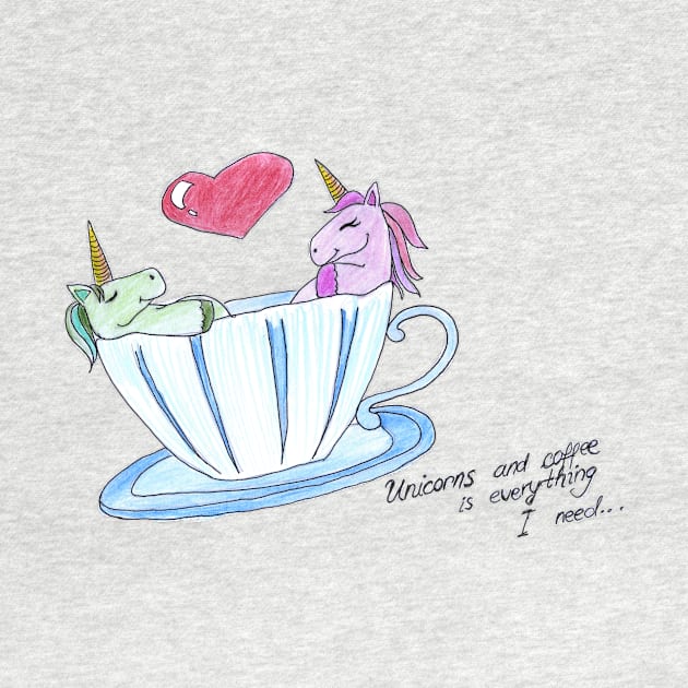 Unicorn in a cup cute gift blue and purple uniconio by BalumbaArt